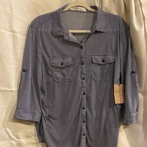 Eden & Olivia Navy and White Striped Long Sleeve maternity top